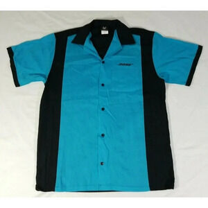 Bose Employee Hilton Bowling Shirt Short Sleeve Button Front Blue Black Mens S